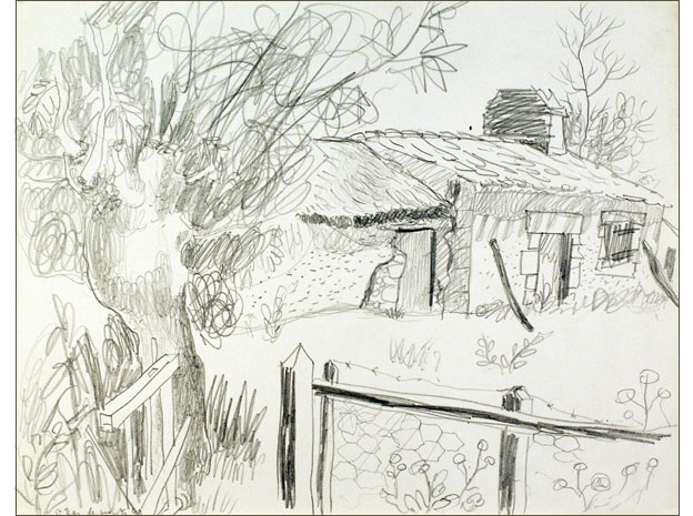 SAINT JEAN DE MONTS, 1949, dessin 25x32cm, crayon sur papier, signé, daté