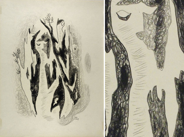 ELEGIE DE DUINO, 1949, dessin 32x26cm, référence au poème de Rilke, exposition galerie Michel Columb, Nantes