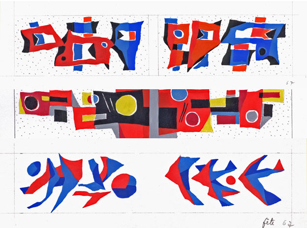 3 PROJETS DE DECORATION MURALE, dessin 1967, gouache sur papier.