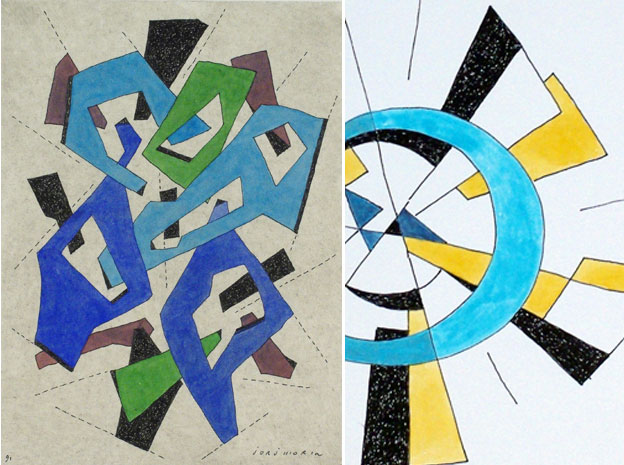 < RASSEMBLEMENT IMPREVU (I), 91, dessin sur monotype. > SANS TITRE, 94, encre et aquarelle.