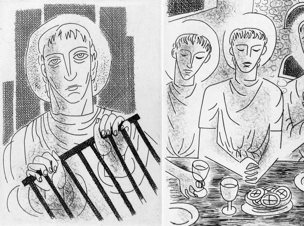 < St-LAURENT, 1947, eau-forte, 210x150 mm. > REPAS DANS LES CATACOMBES, 1947, eau-forte, 210x150 mm.