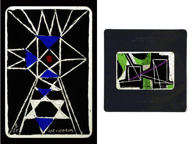 GRAVURES A PROJETER, 1958-1968, gravure directe sur pellicule au format 24x36mm, encres et collages de couleur.
