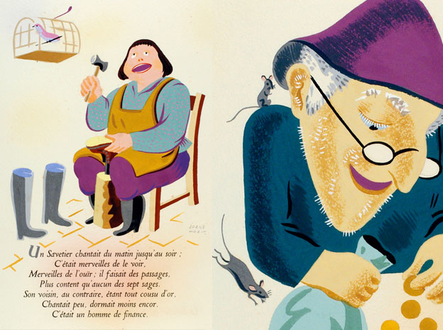 DE L’AVARICE, 1944, quelques fables de Jean de La Fontaine, illustrations à la main par Jorge Morin