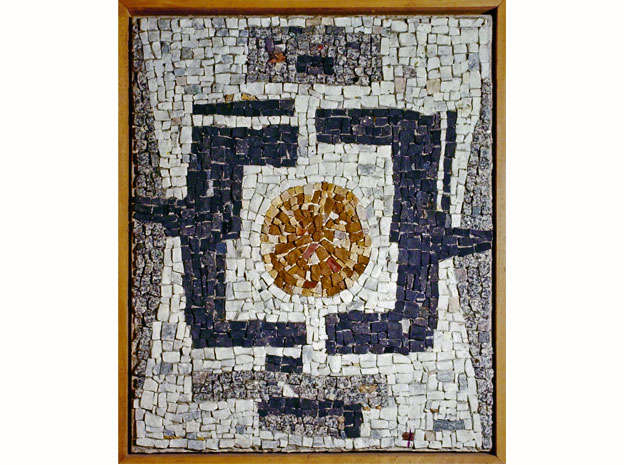 SOLEIL MENACÉ, 1962, 60x50cm, tableau de mosaïque, marbre blanc, granite, schiste.