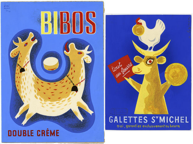 < BIBOS, fromage double crême, 1950 > GALETTES ST-MICHEL, affiche années 50
